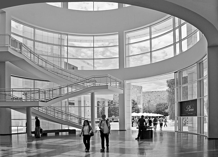 Los Angeles Getty Museum Atrium (BW) P O'Malley 2011 7637